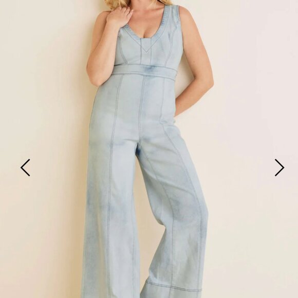 Venus Stretch Denim Jumpsuit Light Wash Size 16 Wide Leg - Picture 5 of 10